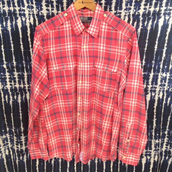 Euc Polo naval Plaid officer Sz L - Picture 3 of 5